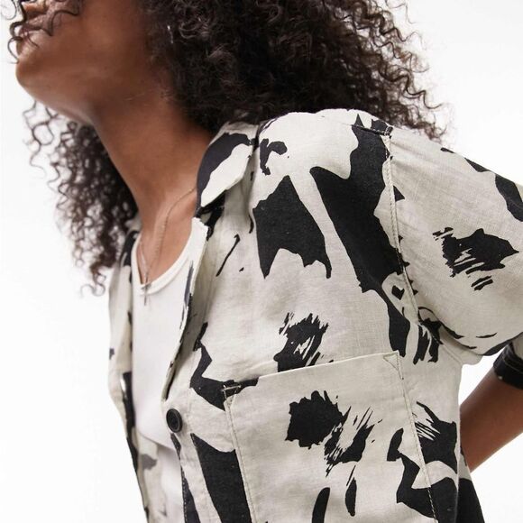 Topshop Floral Linen Resort Shirt XS - Picture 3 of 8